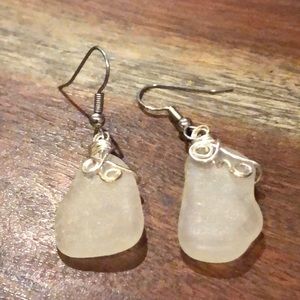 Opaque abstract acrylic crystal + top silver tone swirl design dangling earrings